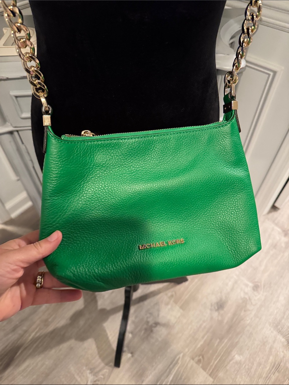 Michael Kors Green Pebbled Leather Chain Crossbody
